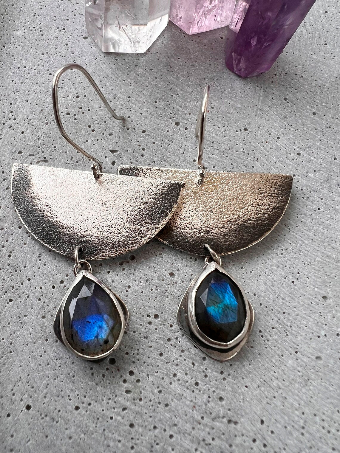 Elevate your style with our Lightweight Sterling Silver Dangle Earrings. Choose your favorite gemstone for maximum impact. These 60mm length earrings combine elegance and comfort