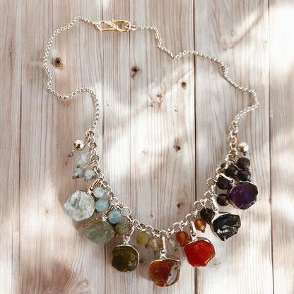 True Colors Necklace – Raw Moonstone, Aquamarine, Peridot, Citrine, Carnelian, Garnet & Amethyst