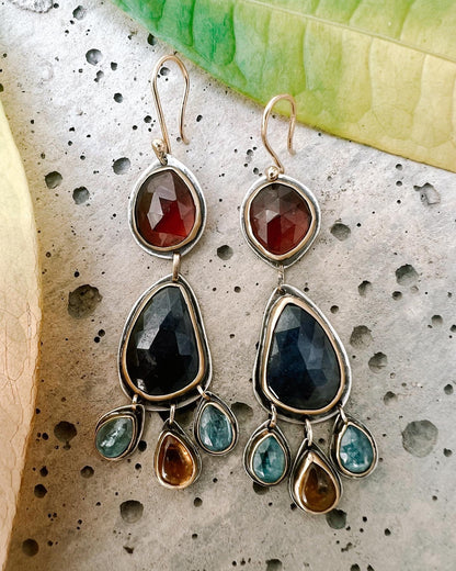 Lightweight 22k gold and silver earrings with maximum impact. Choose your gemstone for these stylish 66mm drop earrings